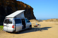 Camping In A Van On The Beath Of Vila Nova De Milfontes Praia Das Furnas, Portugal