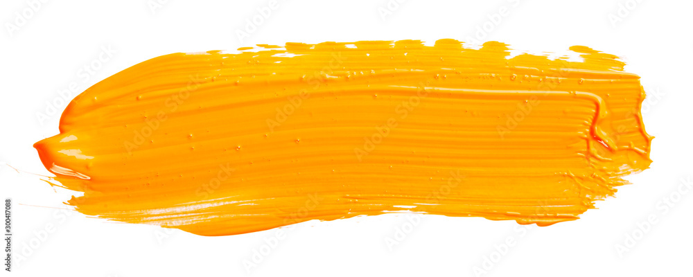 Orange yellow brush stroke isolated on white background. Orange abstract stroke. Colorful watercolor brush stroke. - obrazy, fototapety, plakaty 