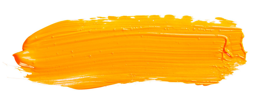 Wall Mural -  - Orange yellow brush stroke isolated on white background. Orange abstract stroke. Colorful watercolor brush stroke.