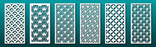 Set Of Laser Cut Templates With Geometric Pattern.  For Metal Cutting, Wood Carving, Panel Decor, Paper Art, Stencil Or Die For Fretwork, Card Background Design. Vctor Illustration