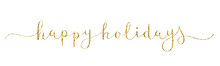 HAPPY HOLIDAYS Gold Glitter Vector Brush Calligraphy Banner With Swashes