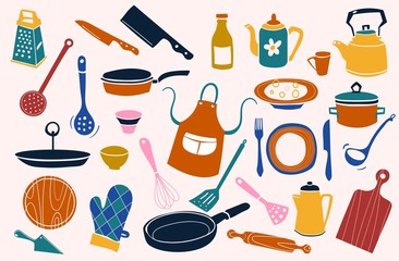 Colorful sets of icon for cooking and dinning, create by vector doodle