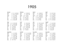 Calendar Of Year 1905