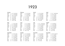 Calendar Of Year 1923
