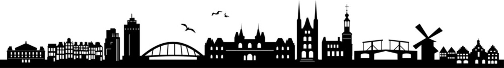 Amsterdam City Skyline Vector Silhouette