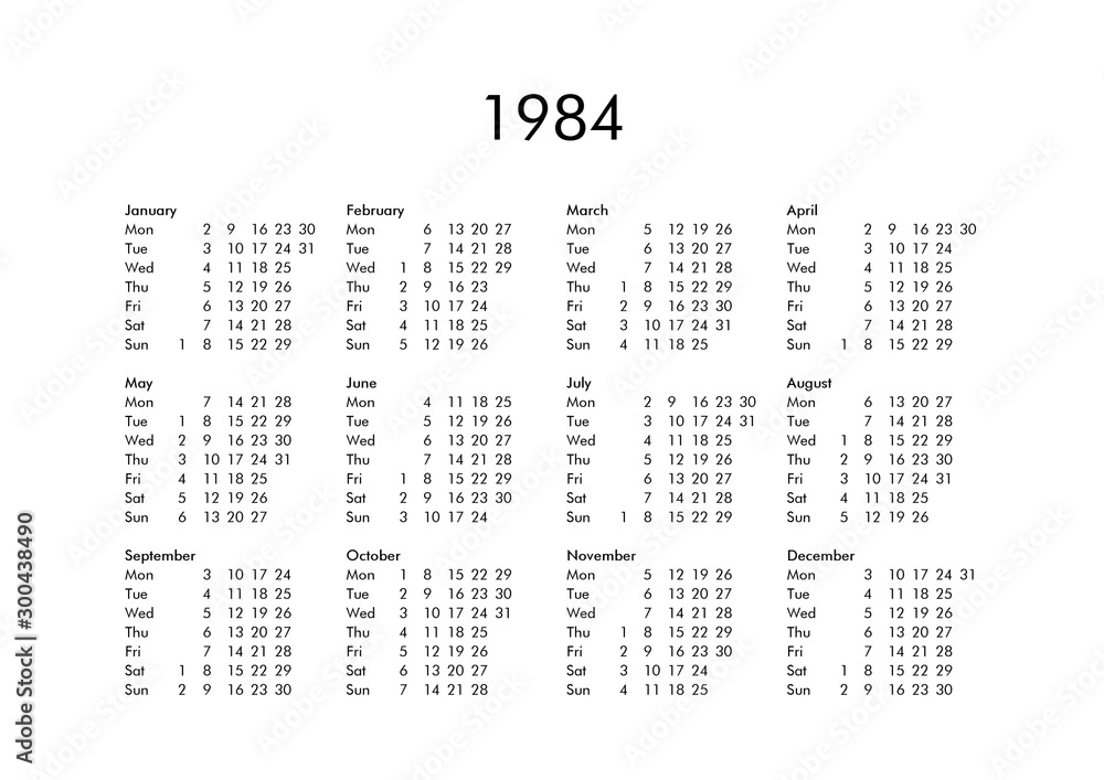 Calendar of year 1984 Stock Illustration | Adobe Stock