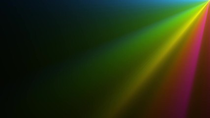 Wall Mural - spinning disco light in upper corner bursting colorful light beams and rays on black background.
