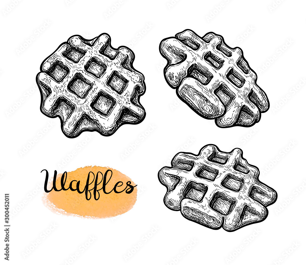 Ink sketch of waffles. Stock Vector | Adobe Stock