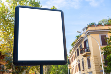 Advertisement mockup. Blank empty billboard on the city street in Rome, Italy