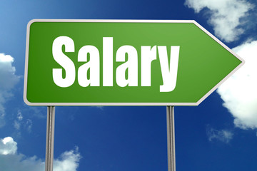 Salary word with green road sign