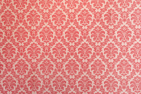 red wallpaper vintage flock with red damask design on a white background retro vintage style