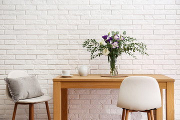 Poster - Stylish room interior with wooden dining table