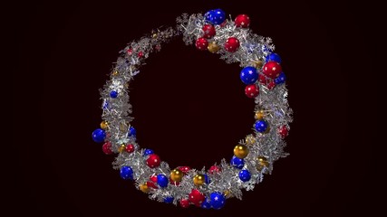 abstract beautiful christmas wreath consisting of white shimmering snowflakes and decorated by multi