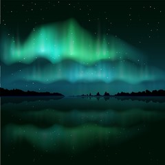 northern lights, aurora borealis, vector realistic illustration