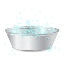 Vector Realistic Metal Bowl Or Basin For Washing With Soap Bubbles Isolated On White Background. Laundry Concept. 3D Illustration.