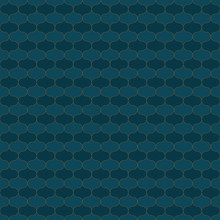 A Seamless Vector Pattern With Dark Teal Ornament With Golden Outlines. Surface Print Design.