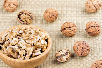 A background of delicious walnuts