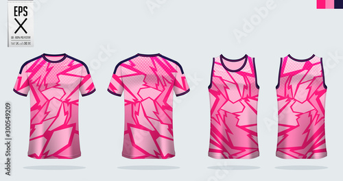 Download Pink T Shirt Sport Mockup Template Design For Soccer Jersey Football Kit Tank Top For Basketball Jersey And Running Singlet Sport Uniform In Front View And Back View Vector Illustration Stock Vector