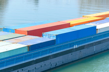 Close Up On Freight Containers On A Ship Or Barge