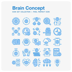 Sticker - Brain idea Icons Set. UI Pixel Perfect Well-crafted Vector Thin Line Icons. The illustrations are a vector.