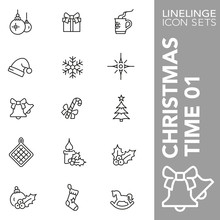 Thin Line Icon Set Of Christmas Time 01. Linelinge Are The Best Pictogram Pack Unique Design For All Dimensions And Devices. Vector Graphic, Symbol, Logo And Website Content.