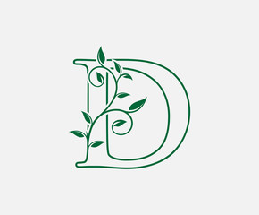 Nature letter d leaf icon logo design concept, floral logo icon design. hand drawn floral with letter.