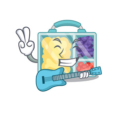 Canvas Print - smiling lunch box character shape isolated with guitar