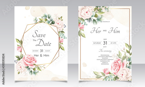 Cuadros en Lienzo beautiful floral wreath wedding invitation card template