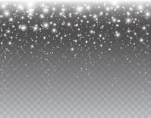 Shimmer Light Sparkles Effect Isolated On Transparent Background. Vector White Glowing Xmas Snow With Stars For Christmas, New Year Luxury Card Design.