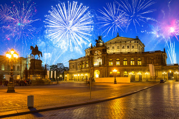 Wall Mural - New Years firework display over the Semperoper Opera in Dresden. Germany