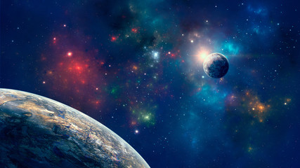 space background. colorful nebula with two planet. elements furnished by nasa. 3d rendering