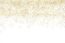 Golden Confetti Isolated On White Background (clipping Path) With Bright Festive Tinsel Of Gold Color For Christmas, New Year, Birthday Party And Greeting Card Decoration