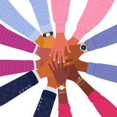Wall Mural - unity and teamwork concept. vector illustration of close up top view of young diverse business peopl