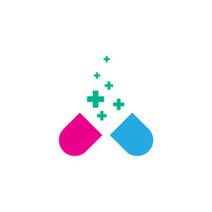 Pill Capsule With Cross Icon For Healthcare Logo Design