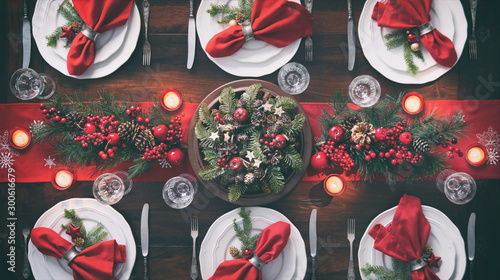 Cuadros en Lienzo Christmas holidays table setting concept