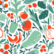 © Elena - Seamless pattern with hand drawn red and green fruits, berries, vegetables