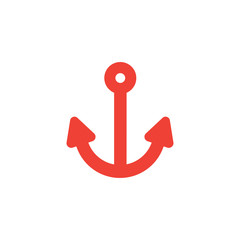 Anchor Red Icon On White Background. Red Flat Style Vector Illustration.