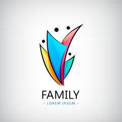 Wall Mural - Vector human logo, group of people colorful icon, teamwork, business, family of 4. Kids, caring children, family parenting, charity people