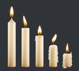 Sticker - Burning candle. Stages combustion of wax decorative candle light flame vector keyframe animation. Illustration candle fire light, wax and candlelights