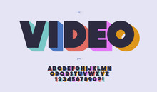 Video Vector Font 3d Bold Color Style Trendy Typography For T Shirt, Motion Graphics, Party Poster, Kids Banner, Game, Infographic, Decoration, Printing, Animation, Promotion, Logotype. 10 Eps