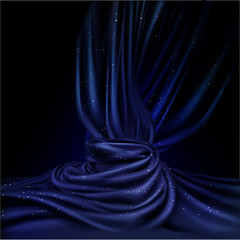 Wall Mural - Black curtain vectorized image. Drapery fabric 3d realistic vector