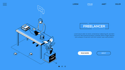 Wall Mural - freelancer - line design style isometric web banner