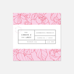 Wall Mural - Vector patten for cosmetics with label template design. Pattern or wrapping paper for package and beauty salons. Botanical collection.