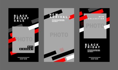 Stories template set for black friday, presentation, flyer, poster, invitation. Screen backdrop for mobile app. Social media story mockup.