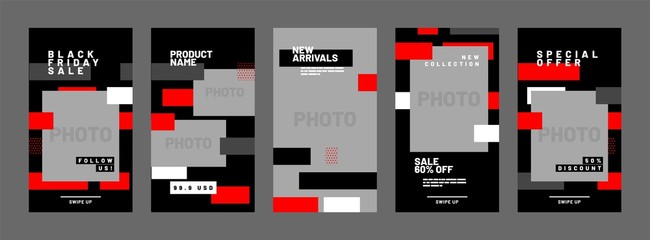 Wall Mural - stories template set for black friday, presentation, flyer, poster, invitation. screen backdrop for 