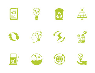 Wall Mural - green energy environment icons set flat style