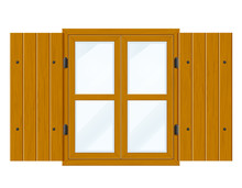 Open Wooden Window With Shutters And Transparent Glass For Design Vector Illustration