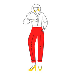 Wall Mural - female office worker flat contour vector illustration. company employee. elegant business lady, styl