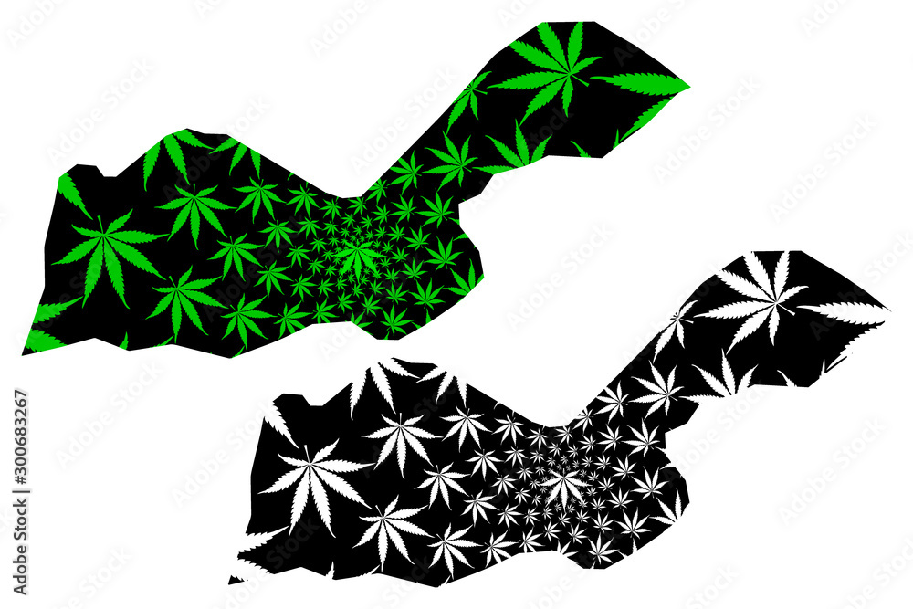 Dire Dawa Region (Federal Democratic Republic of Ethiopia, Horn of Africa) map is designed cannabis leaf green and black, Dire Dawa Regional State map made of marijuana (marihuana,THC) foliage.... - obrazy, fototapety, plakaty 