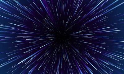 star warp. hyperspace jump, traces of moving stars light and interstellar fast speed travel. wormhol